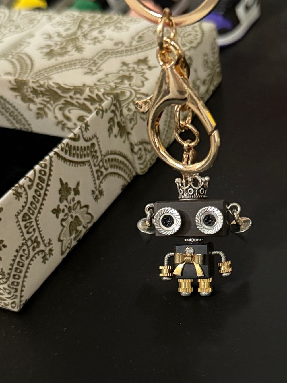 Gold Tone Keychain Charm with Crown and Wing Accent - handcrafted original - Picture 5 of 5